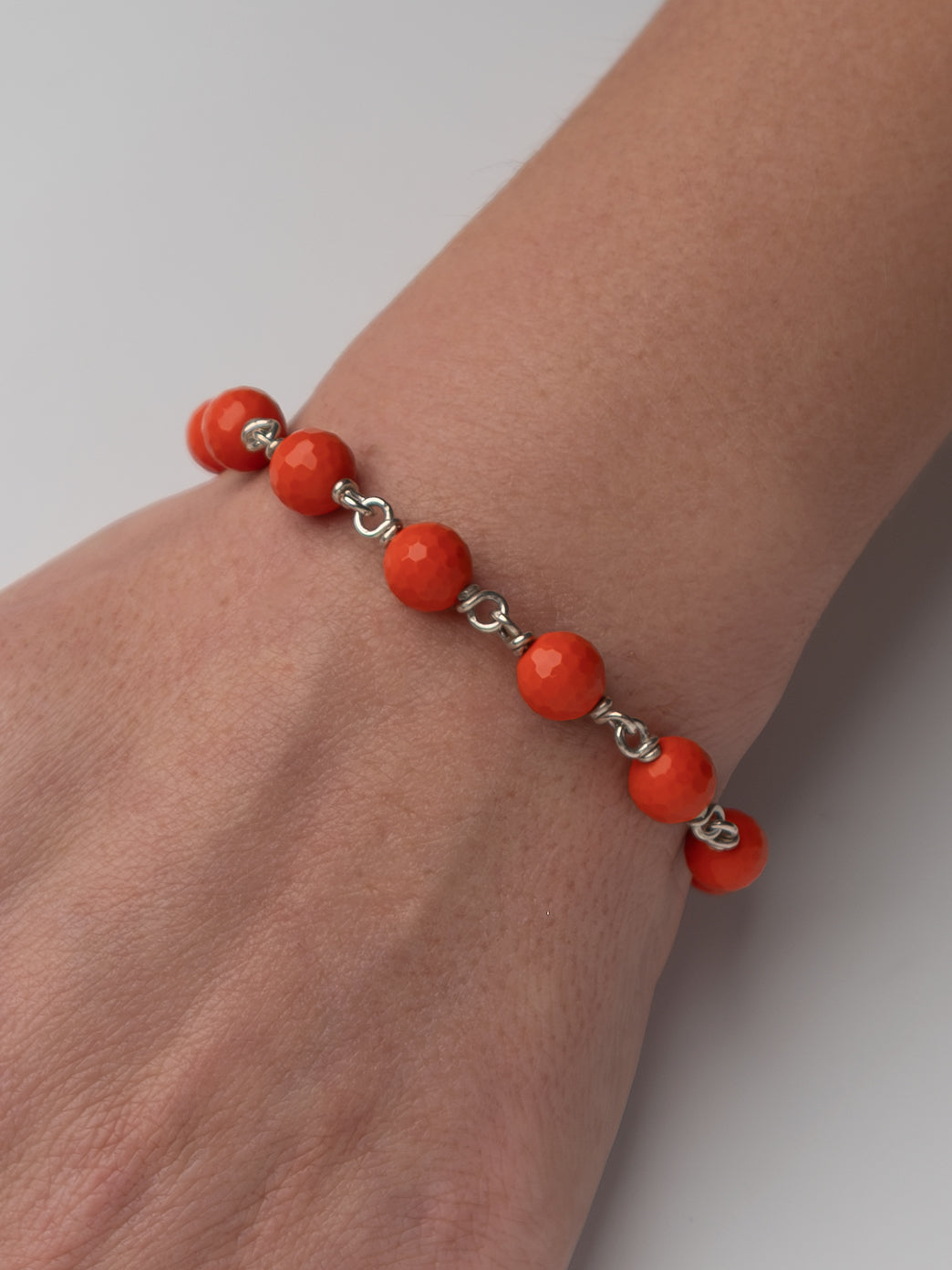 Mini Cross Rosary Bracelet with Orange Coral