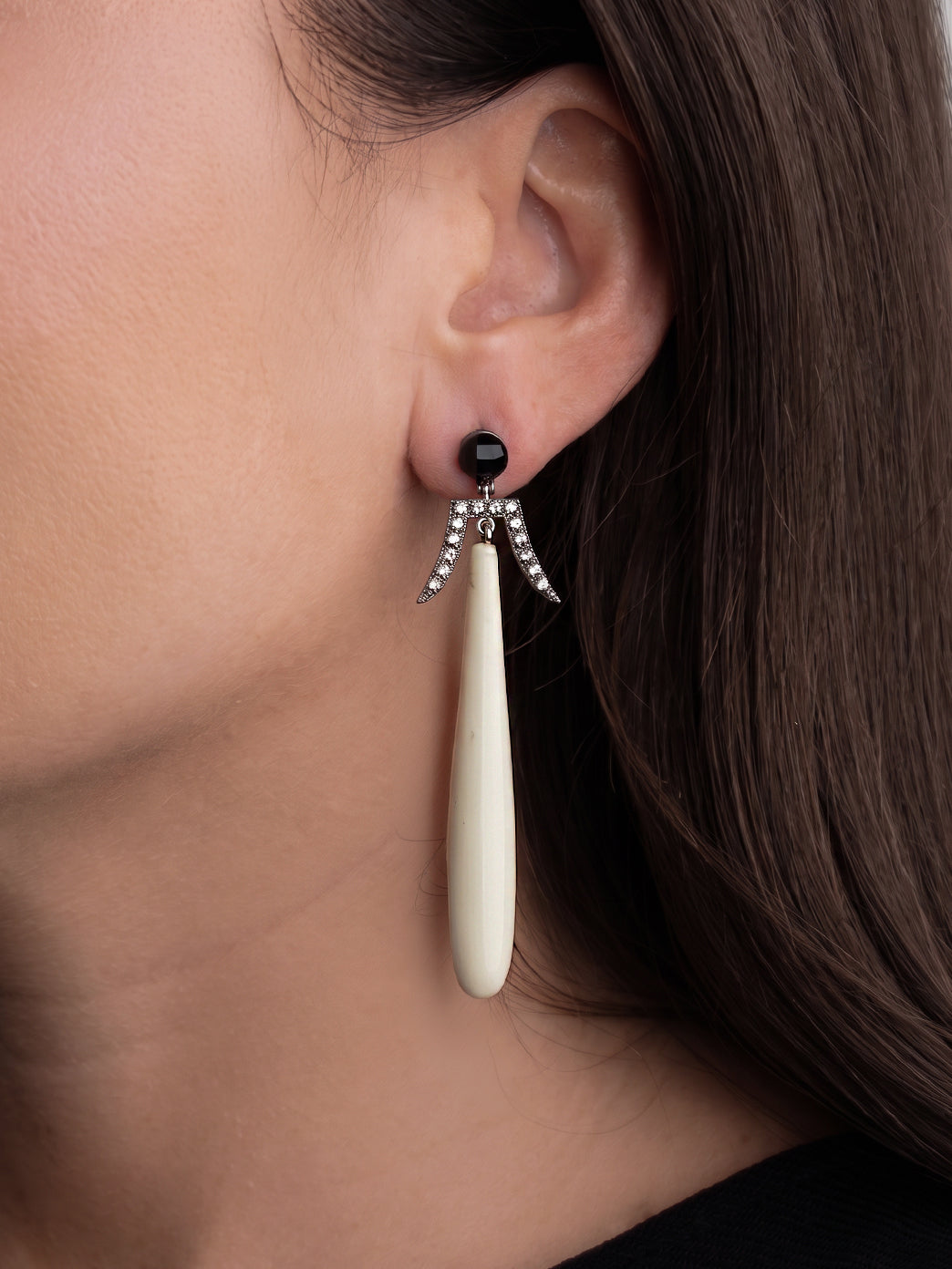 Italian Cocktail Earrings featuring Ivory Nut and Black Onyx