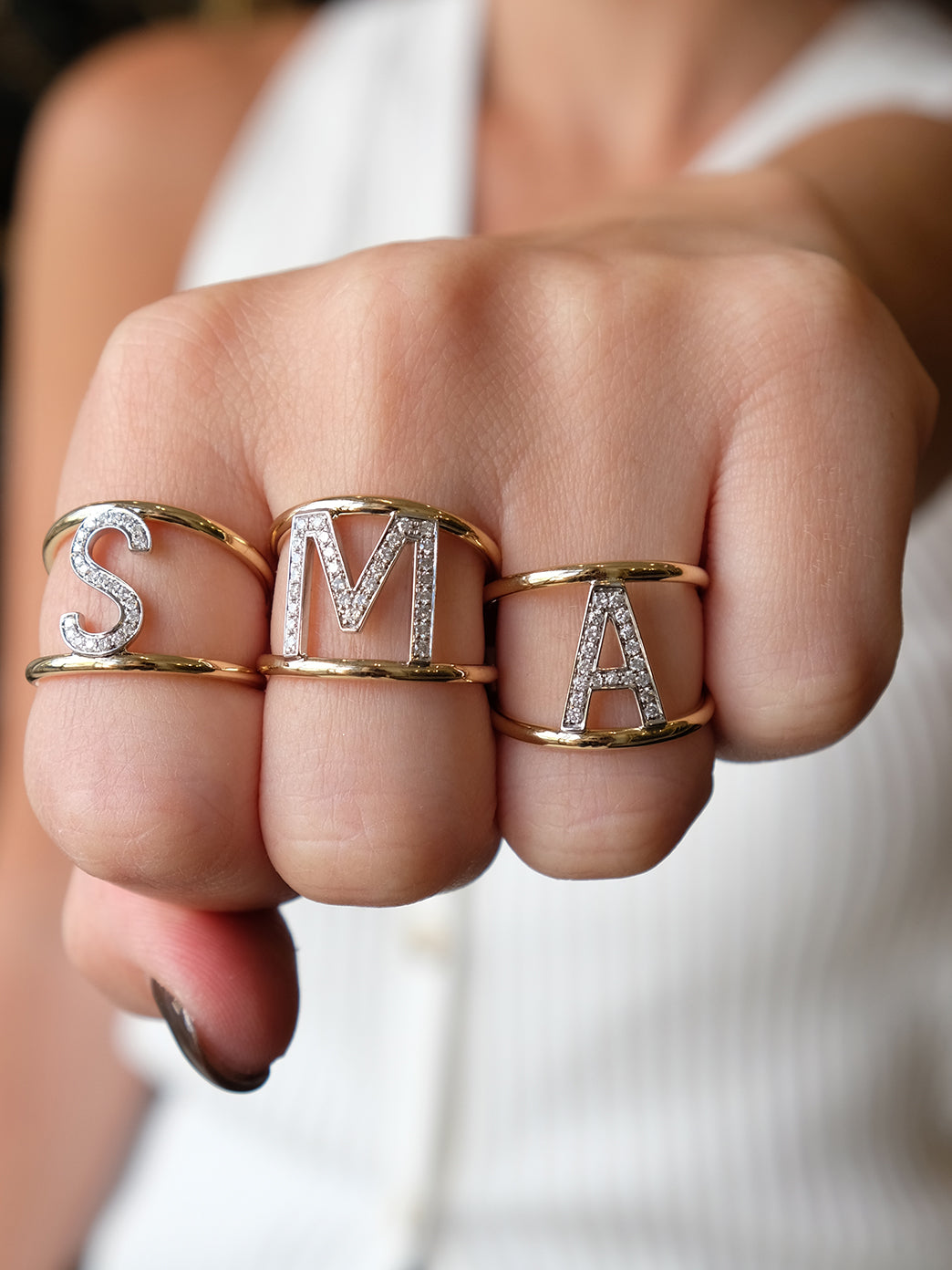 Fiorina Jewellery Diamond and Gold Alphabella Ring Model
