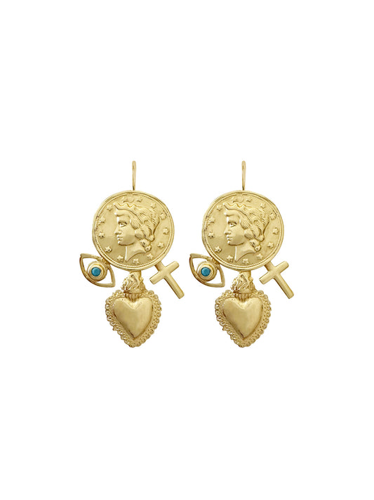 Fiorina Jewellery Gold Jumbo Penny Charm Earrings