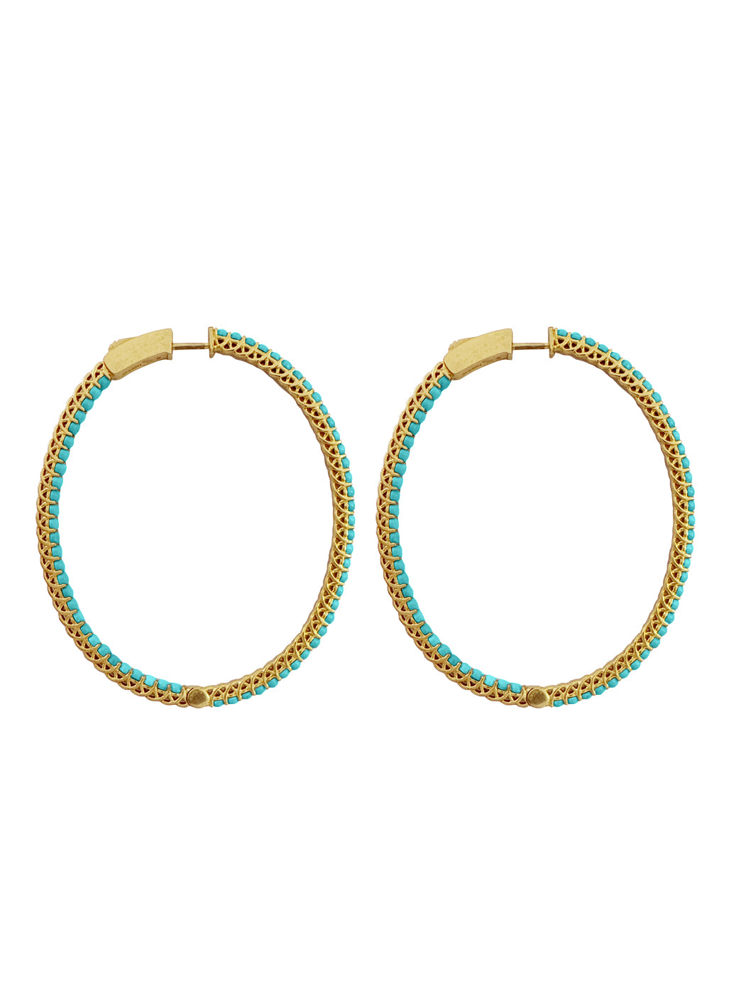Fiorina Jewellery Gold Turquoise Oval Hoops Side View