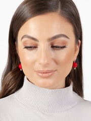 Fiorina Jewellery Red Coral Ball Earrings Model Front View