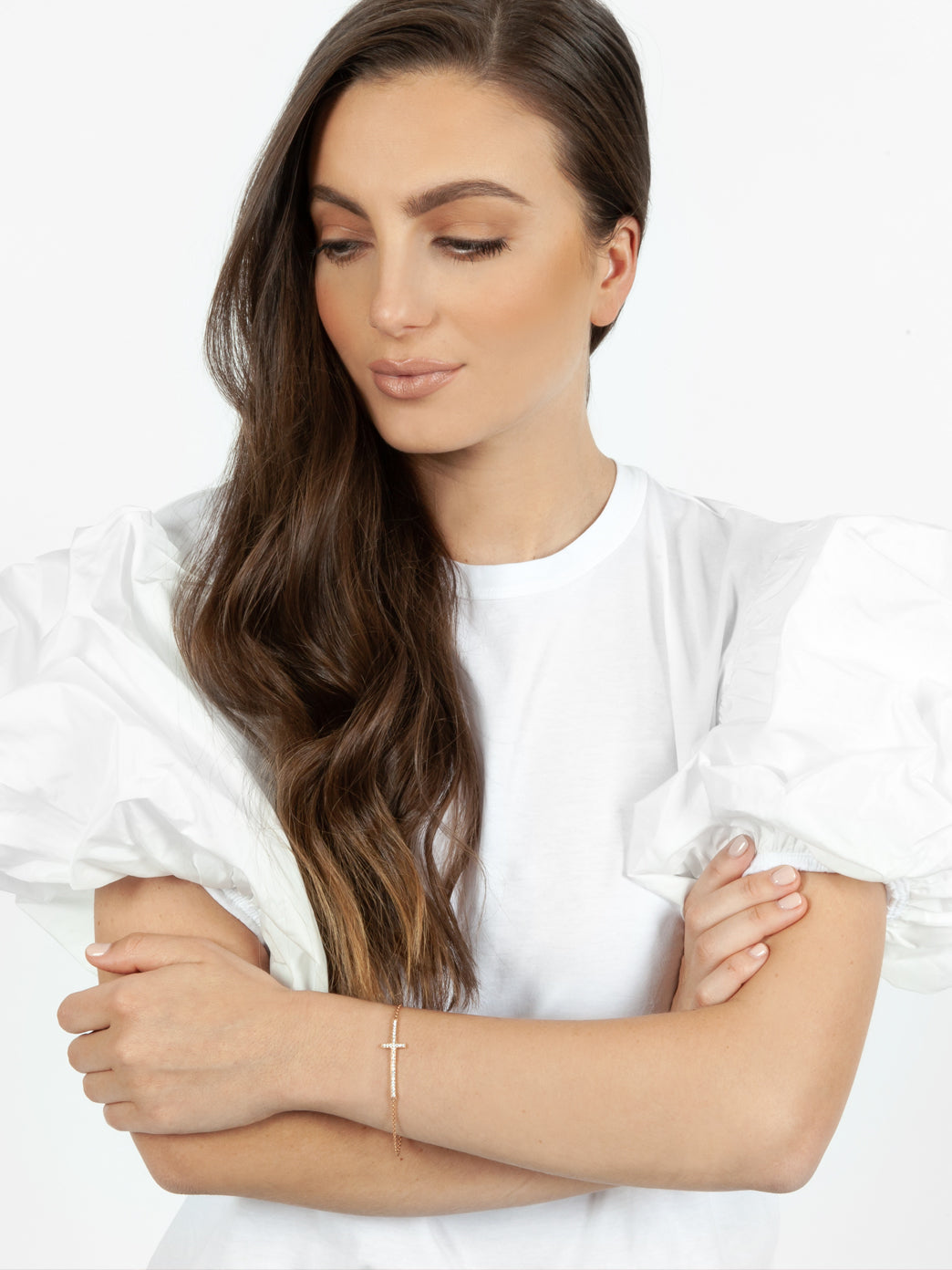 Fiorina Jewellery Diamond Side Cross Bracelet Gold Model