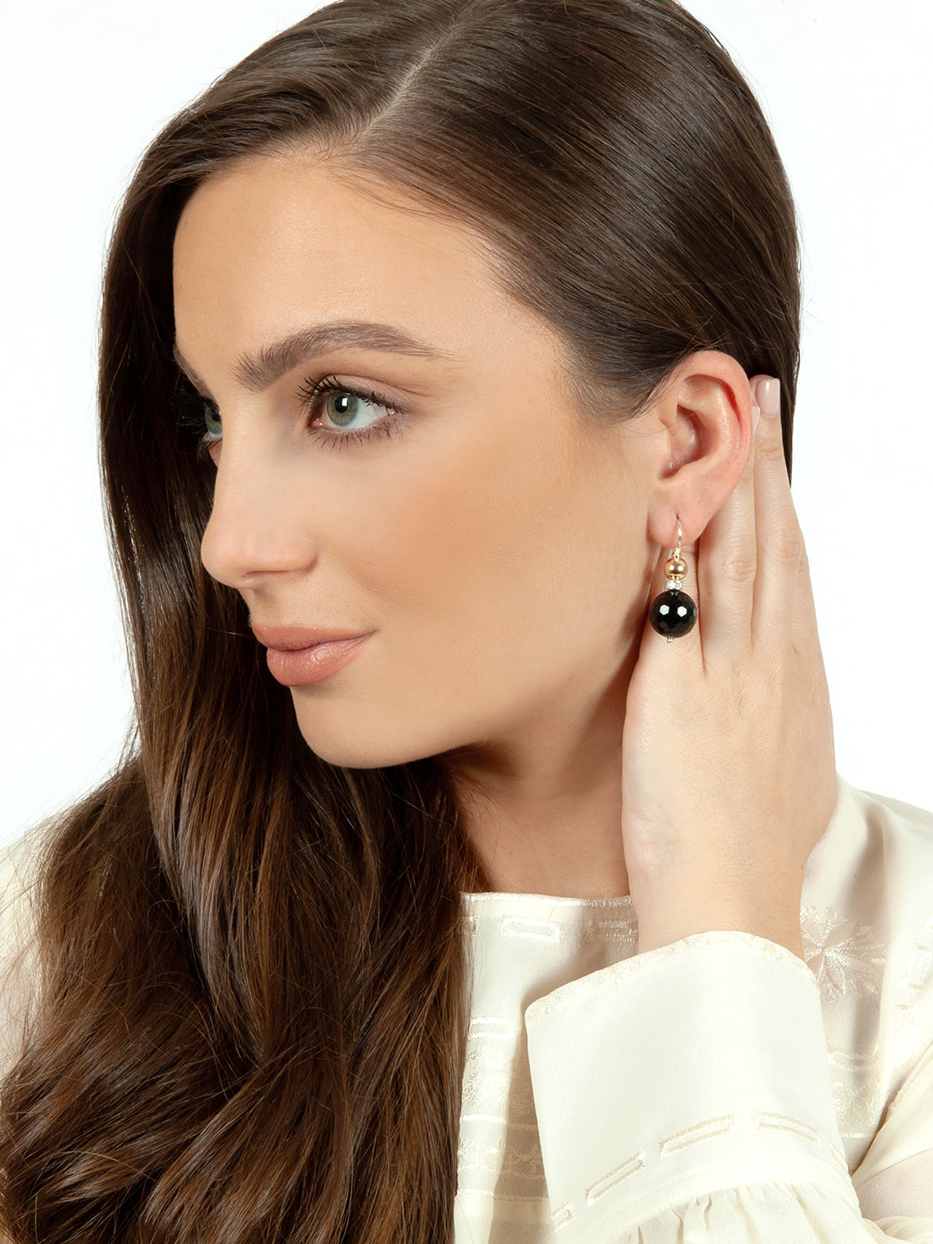 Fiorina Jewellery Double Ball Earrings Black Onyx Model