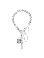 Komboloy Bracelet with Shield and Tassel 8mm Pearl
