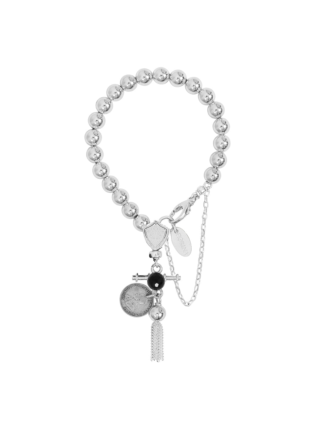 Komboloy Bracelet with Shield and Tassel 8mm Black Onyx