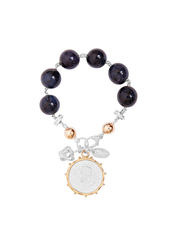 Silver Rosary Tassel Bracelet