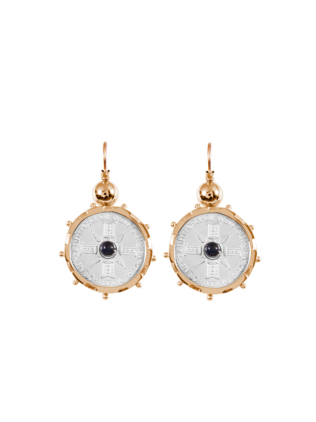 Fiorina Jewellery Gold Encased PNG Coin Earrings Navy & Garnet