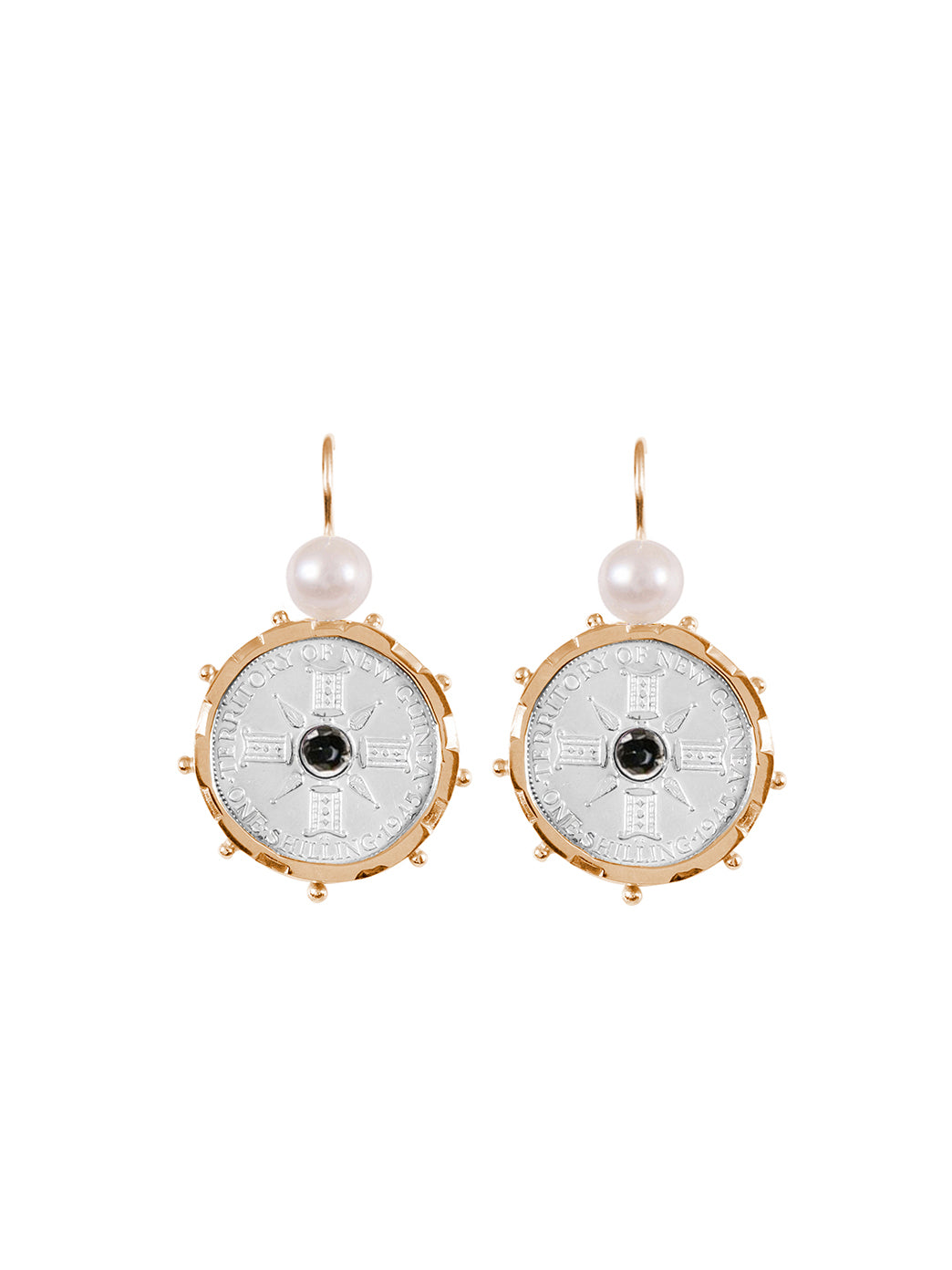 Fiorina Jewellery Gold Encased PNG Coin Earrings Pearl & Black Onyx