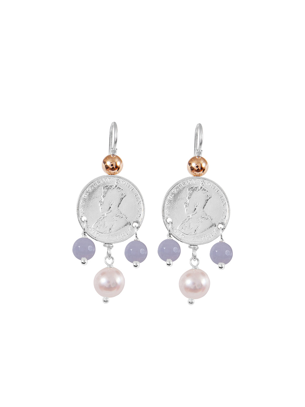 Fiorina Jewellery Mid Coin 3 Drop Earrings Chalcedony