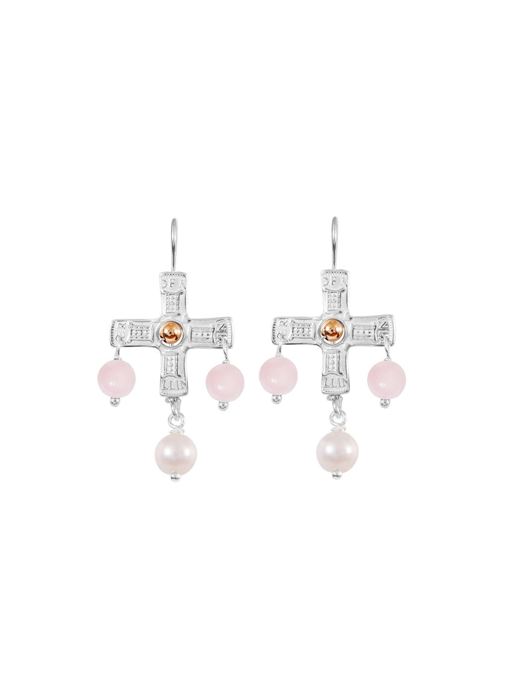 Fiorina Jewellery PNG Cross Earrings Pink Opal & Gold