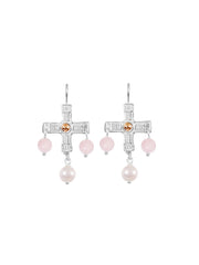 Fiorina Jewellery PNG Cross Earrings Pink Opal & Gold