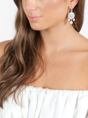 Fiorina Jewellery Mid Coin 3 Drop Earrings Pink Opal Model