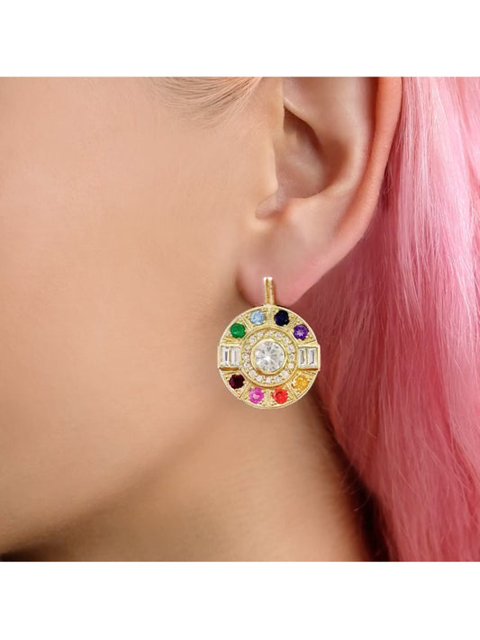 Fiorina Jewellery Gold Aztec Earrings Chakra Model