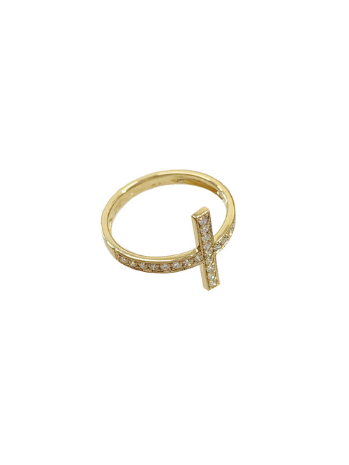 Fiorina Jewellery Gold Diamond Side Cross Ring Side Top View
