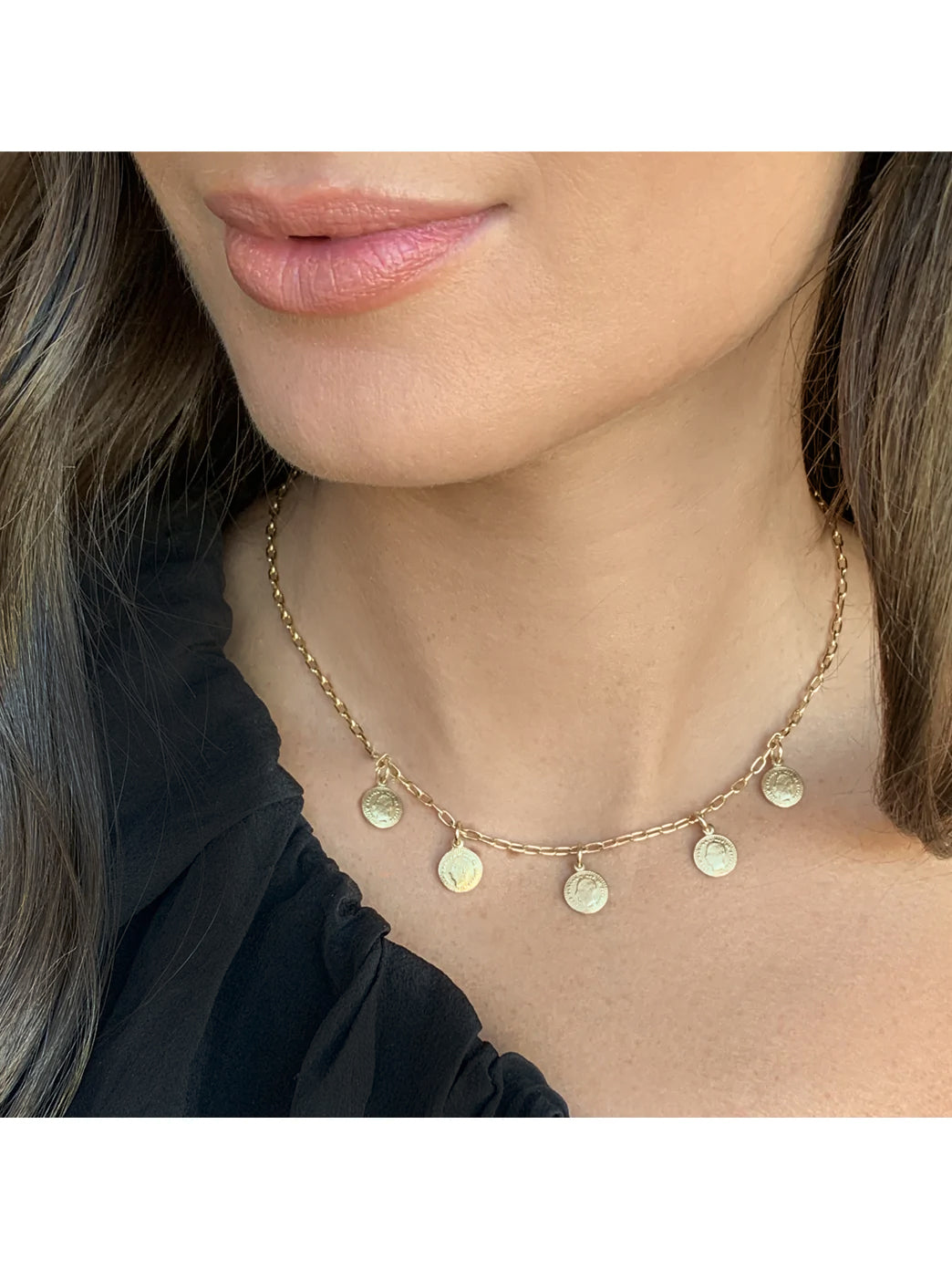 Fiorina Jewellery Gold Mini Gypsy Coin Necklace Model