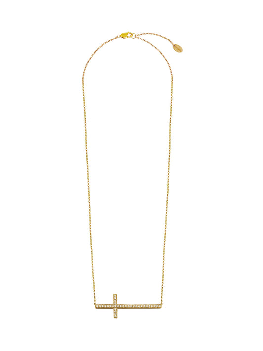 Fiorina Jewellery Large Gold and Diamond Side Cross Necklace