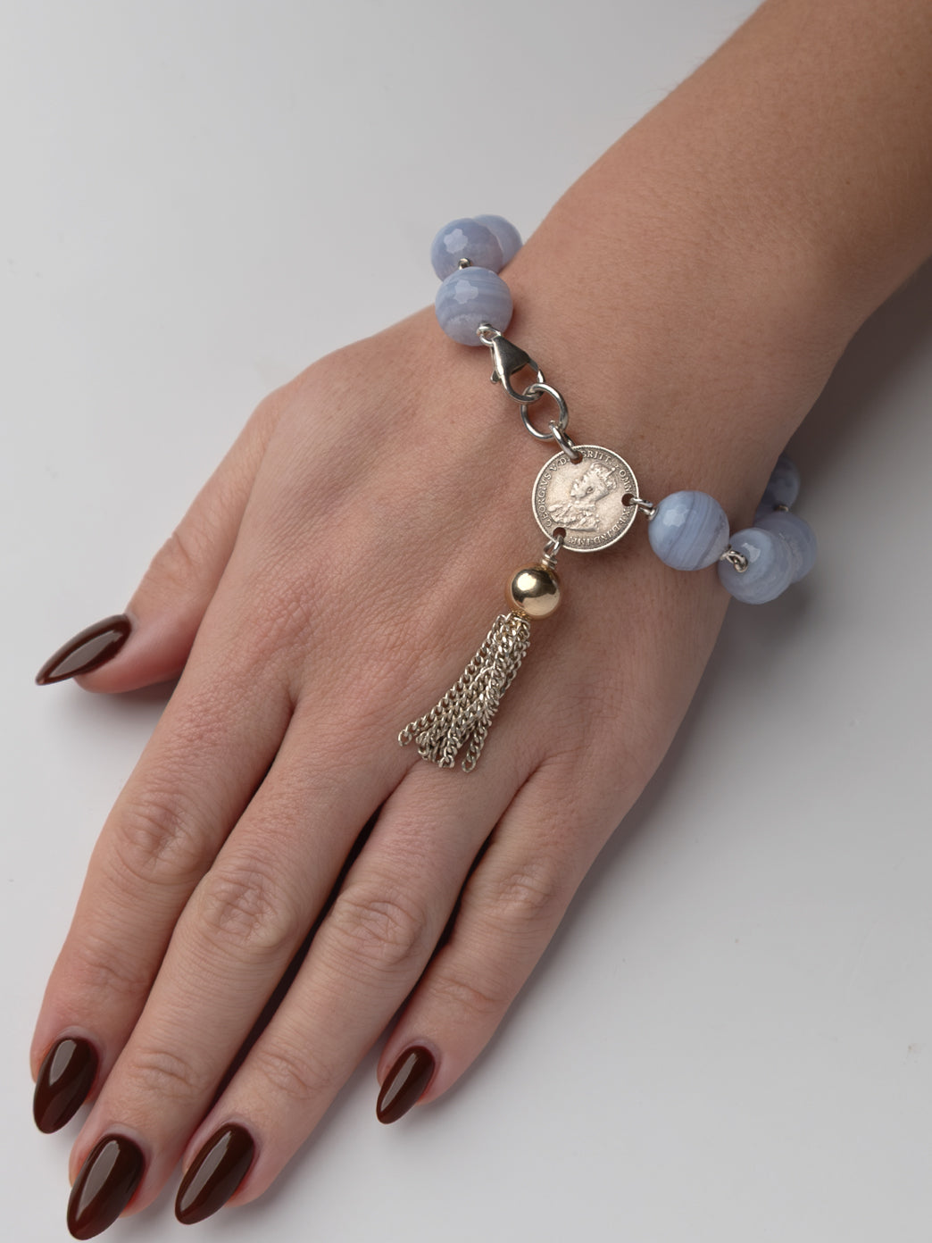 Coin and Tassel Bracelet with Chalcedony