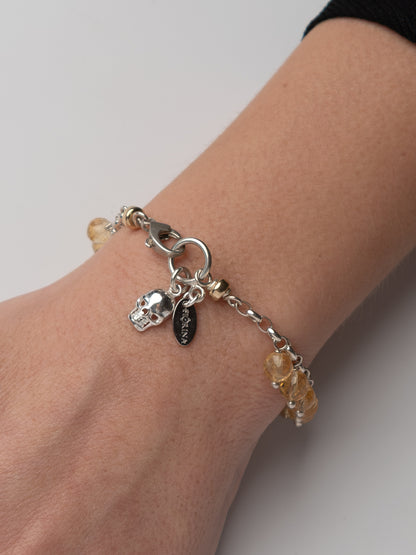 Citrine Raindrop Bracelet with Skull Charm