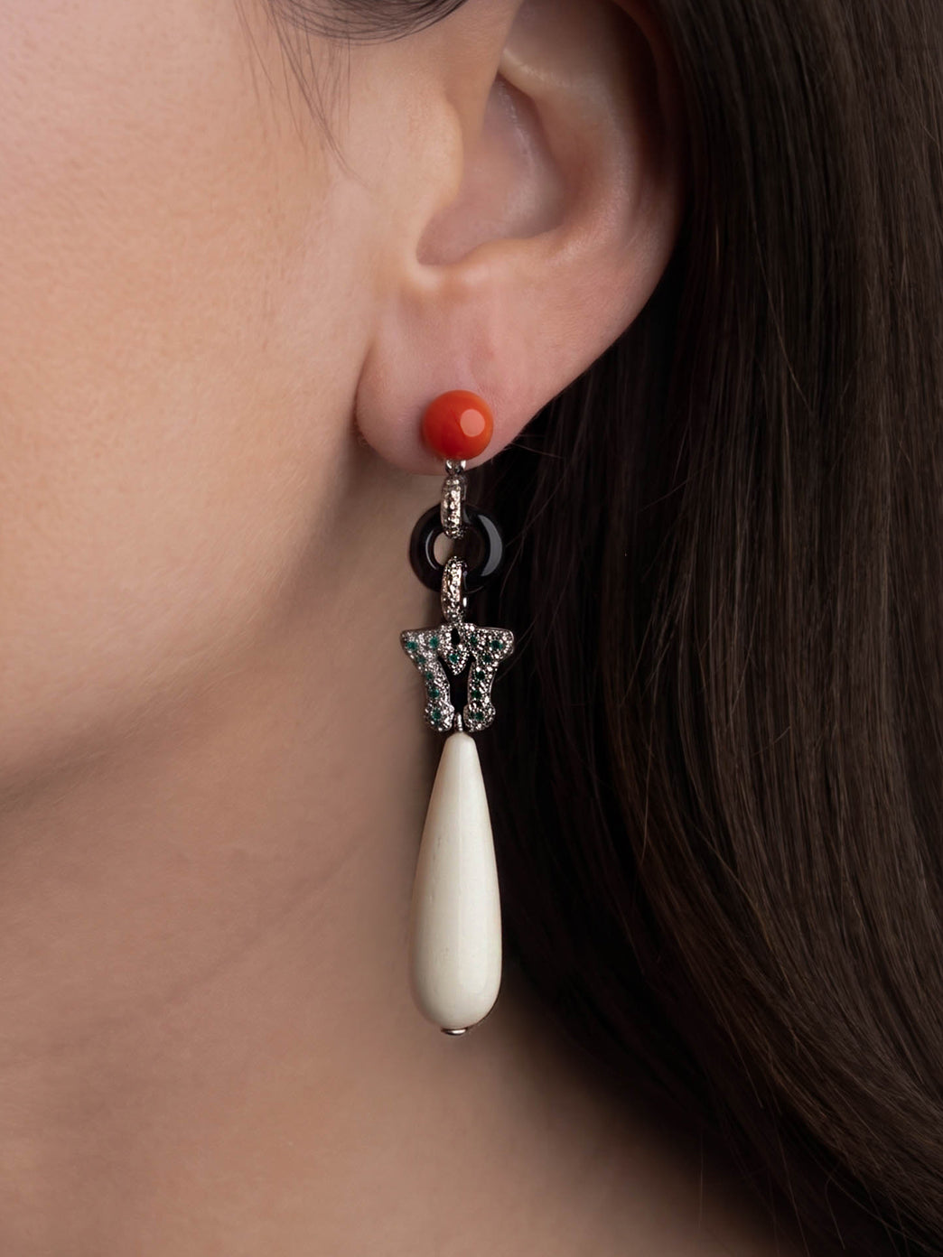 Italian Cocktail Earrings featuring Ivory Nut and Red Coral