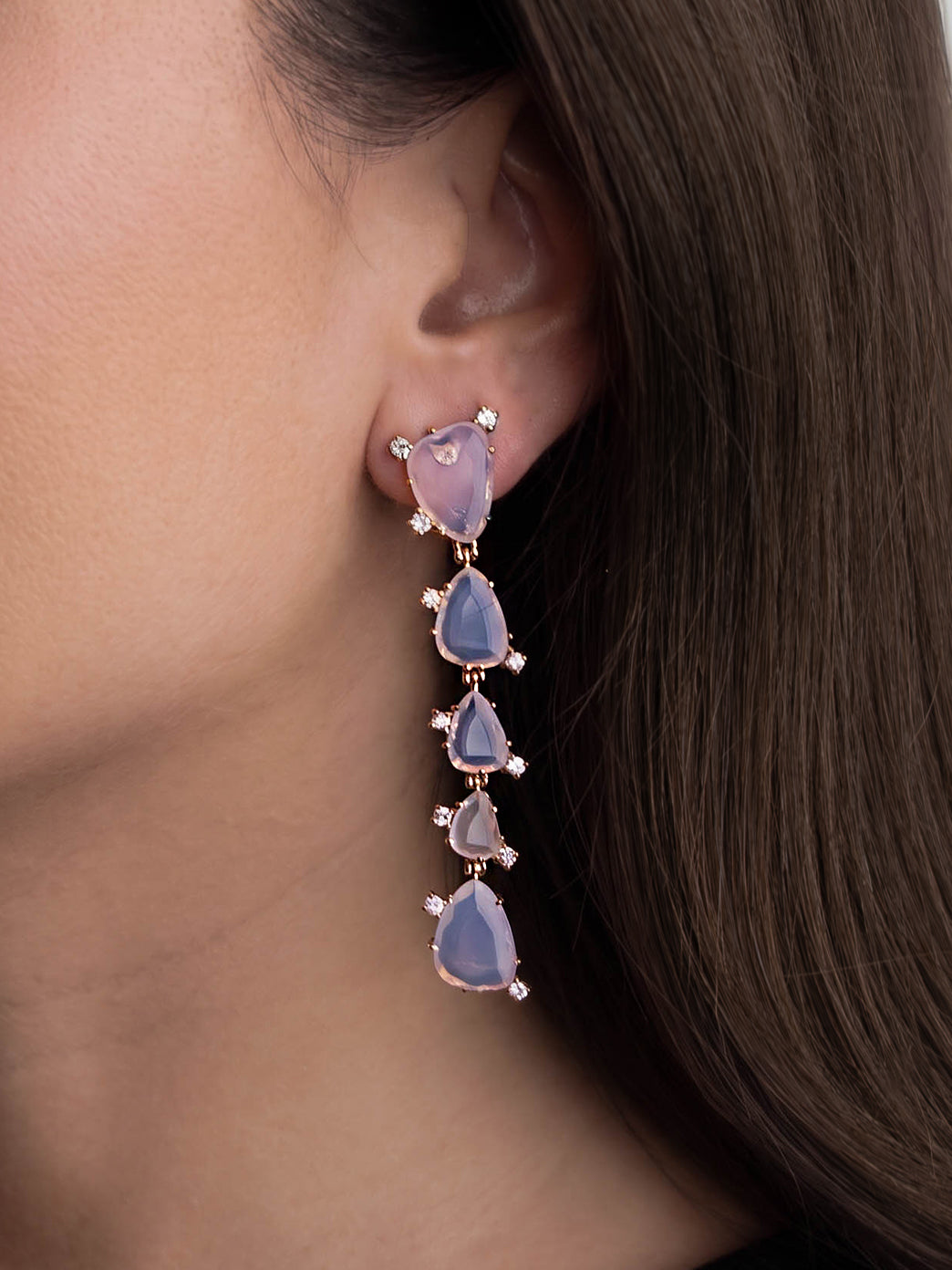 Italian Cocktail Earrings with Rose Quartz Paste
