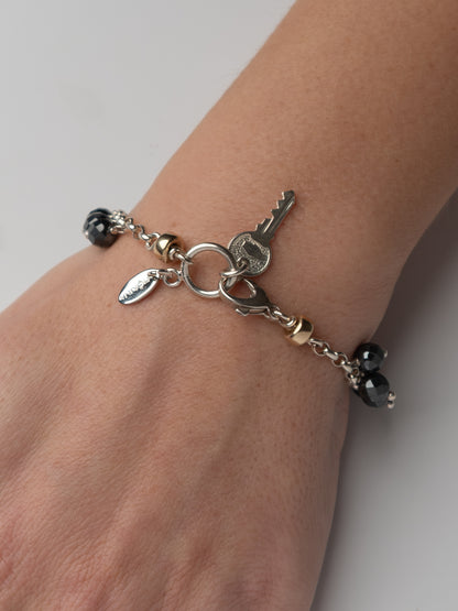 Hematite Raindrop Bracelet with Key Charm
