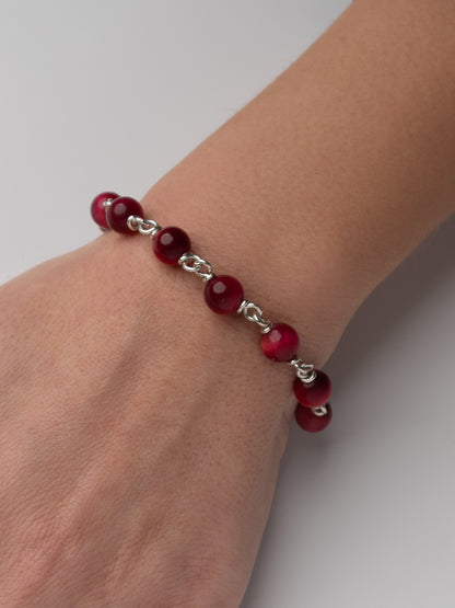 Mini Cross Rosary Bracelet with Magenta Tigerseye