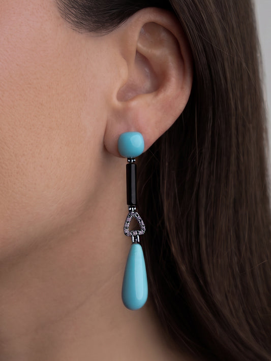 Italian Cocktail Earrings featuring Turquoise Paste and Black Onyx
