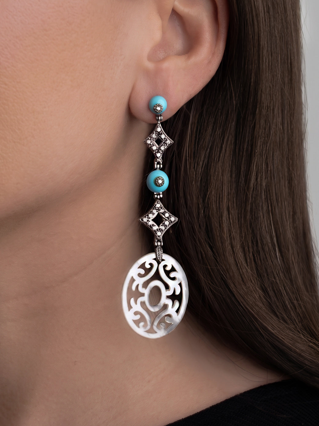 Italian Cocktail Earrings featuring Turquoise Paste and Mother of Pearl