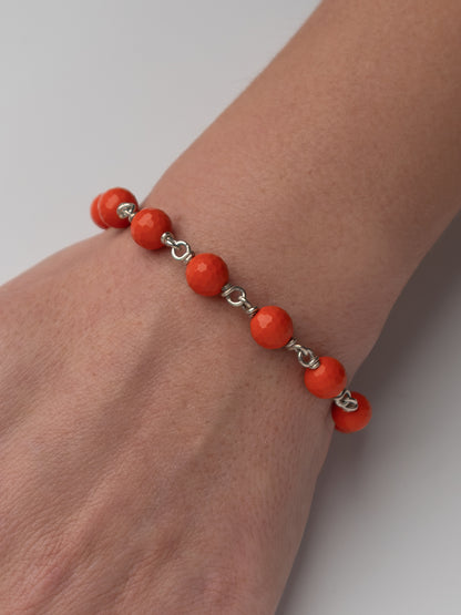 Mini Cross Rosary Bracelet with Orange Coral