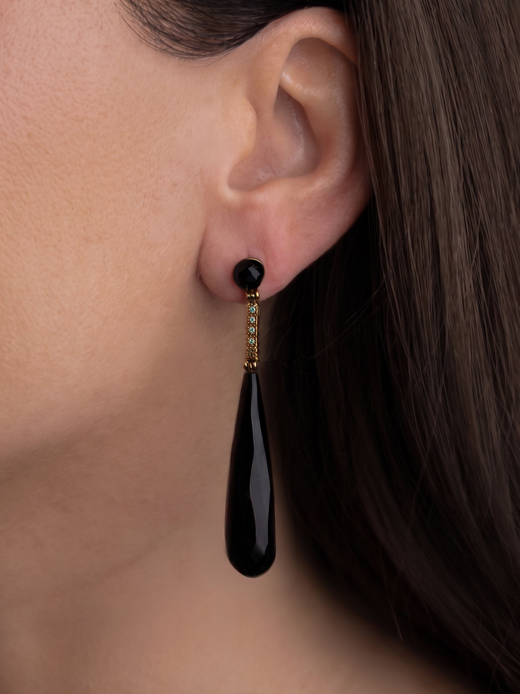 Italian Cocktail Earrings featuring Black Onyx and Green Cubic Zirconia