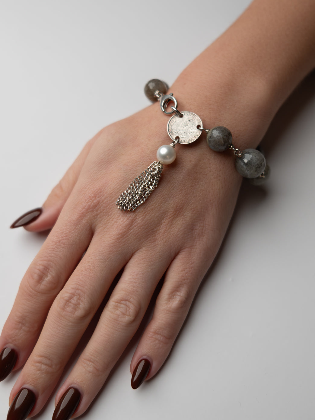 Coin and Tassel Bracelet with Labradorite