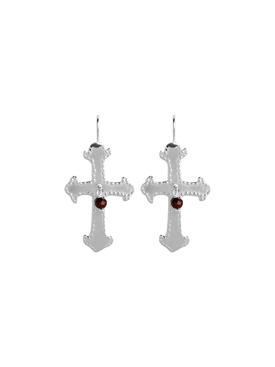 Medium Byzantine Cross Earrings with Garnet