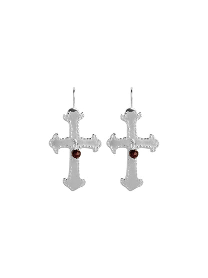 Medium Byzantine Cross Earrings with Garnet