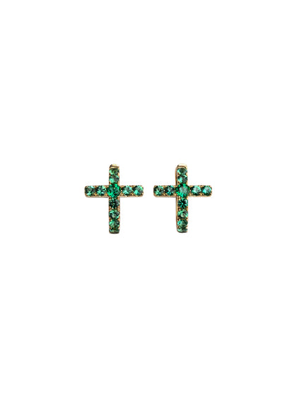 Fiorina Jewellery Gold Side Cross Earrings Emerald