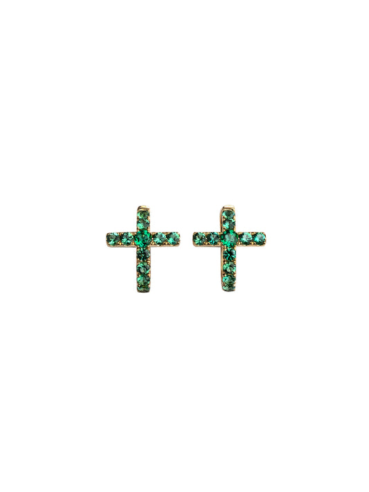Fiorina Jewellery Gold Side Cross Earrings Emerald