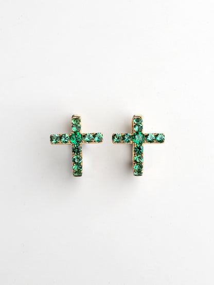 Fiorina Jewellery Gold Side Cross Earrings Emerald