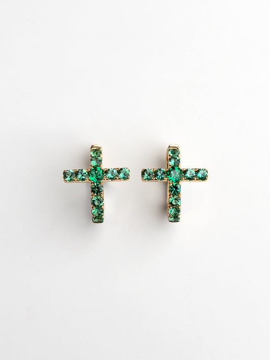 Fiorina Jewellery Gold Side Cross Earrings Emerald