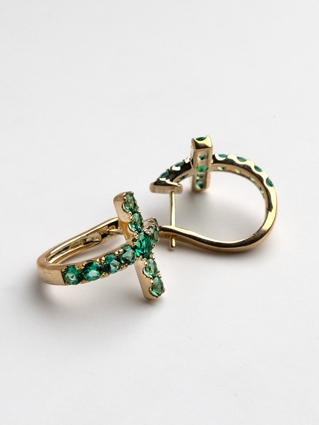 Fiorina Jewellery Gold Side Cross Earrings Emerald
