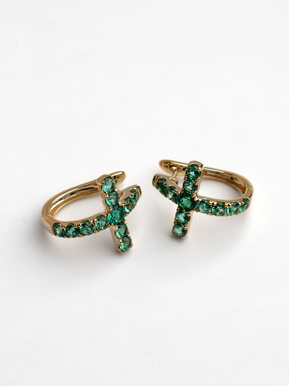 Fiorina Jewellery Gold Side Cross Earrings Emerald