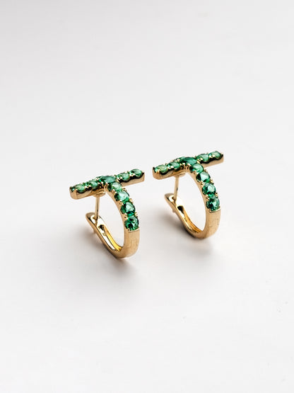 Fiorina Jewellery Gold Side Cross Earrings Emerald
