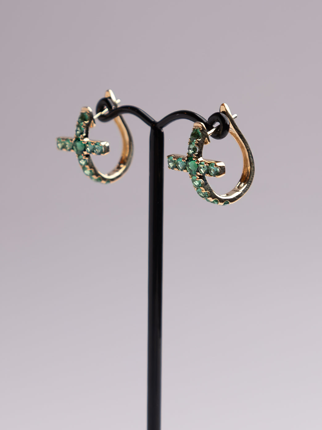 Fiorina Jewellery Gold Side Cross Earrings Emerald