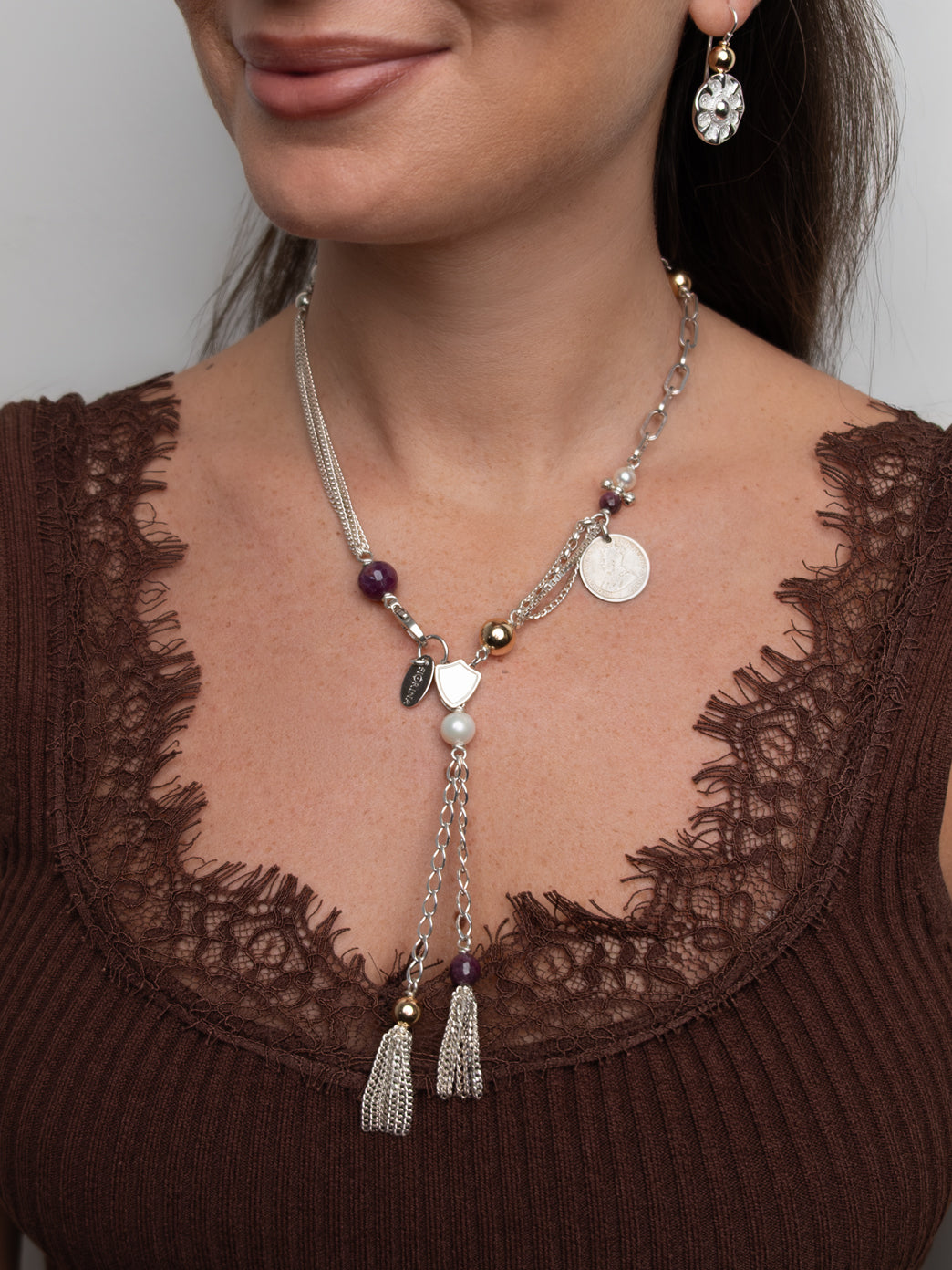 Fiorina Jewellery Double Tassel Necklace Model