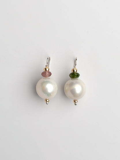 Edison Pearl Earrings with Tourmaline