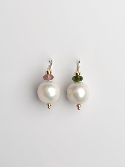 Edison Pearl Earrings with Tourmaline