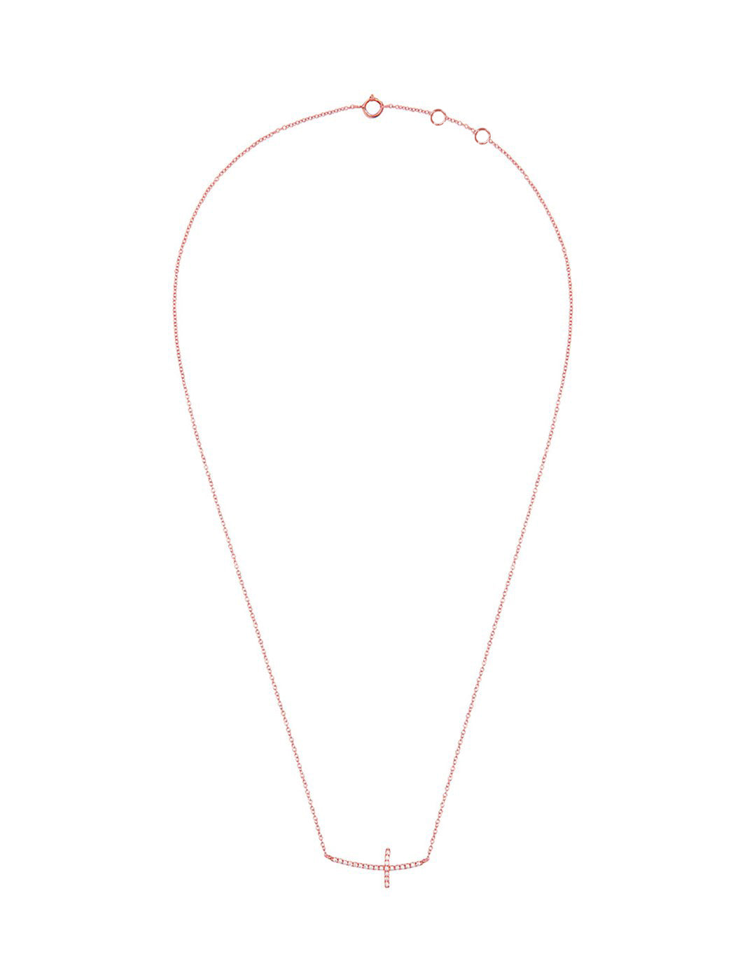 Diamond Side Cross Necklace Rose Gold