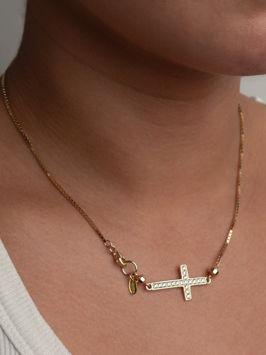 Fiorina Jewellery Gold La Petit Cross Necklace Model