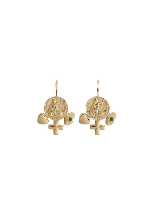 Gold Penny Charm Earrings