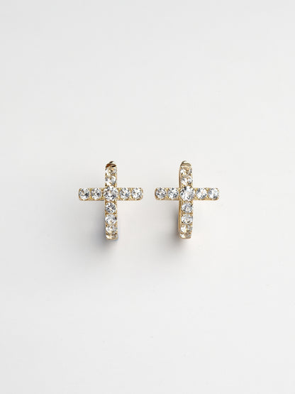 Fiorina Jewellery Gold Side Cross Earrings - White Topaz