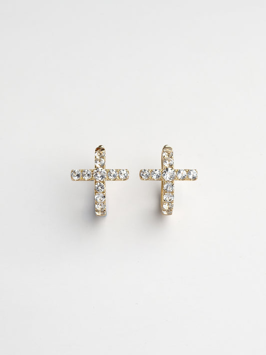 Fiorina Jewellery Gold Side Cross Earrings - White Topaz